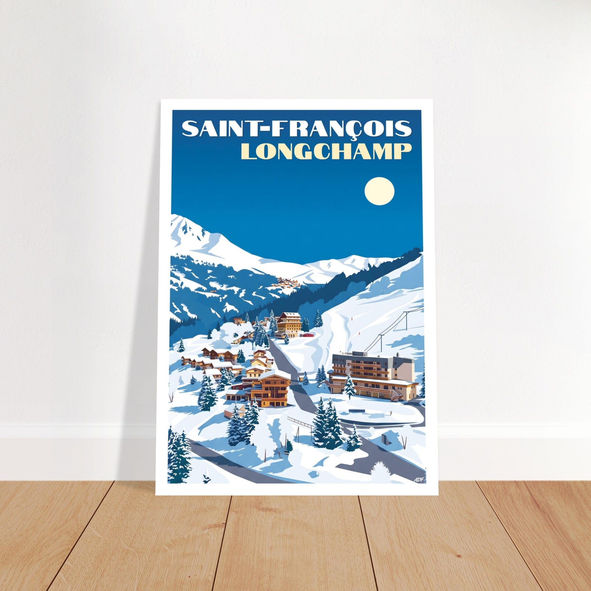 Grand tirage d'art sous cadre du poster de Saint-François-Longchamp posé au sol
