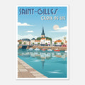 Poster rétro illustré du port et des bateaux de Saint-Gilles-Croix-de-Vie en Vendée