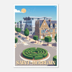 Poster rétro illustré de l'hôtel de ville de Saint-Herblain et de son complexe administratif moderne près de Nantes