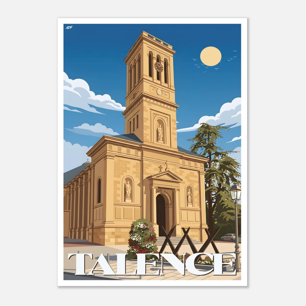Poster rétro illustré de l'église Notre-Dame de Talence dans la métropole bordelaise