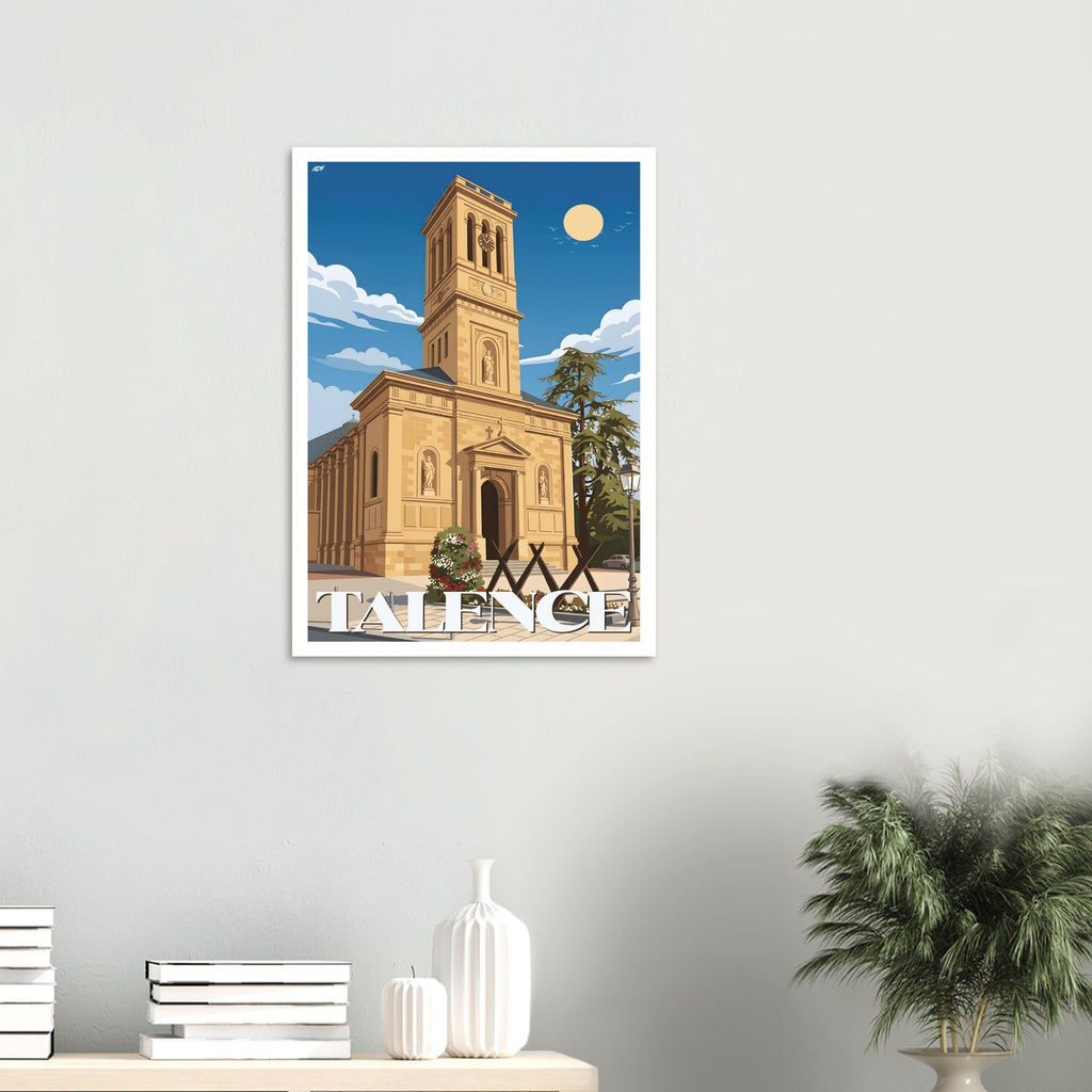 Poster de voyage de Talence sous cadre posé sur une console en bois clair