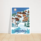 Poster de voyage de Valberg disposé sur une console moderne en bois clair dans une entrée