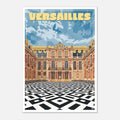 Poster rétro illustré du cœur historique du château de Versailles et de son horloge centrale