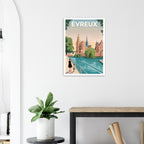 Illustration néo-rétro de la cathédrale Notre-Dame d'Évreux dans l'Eure en Normandie
