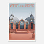 Poster rétro illustré du monument historique de Vitry-sur-Seine dans le Val-de-Marne
