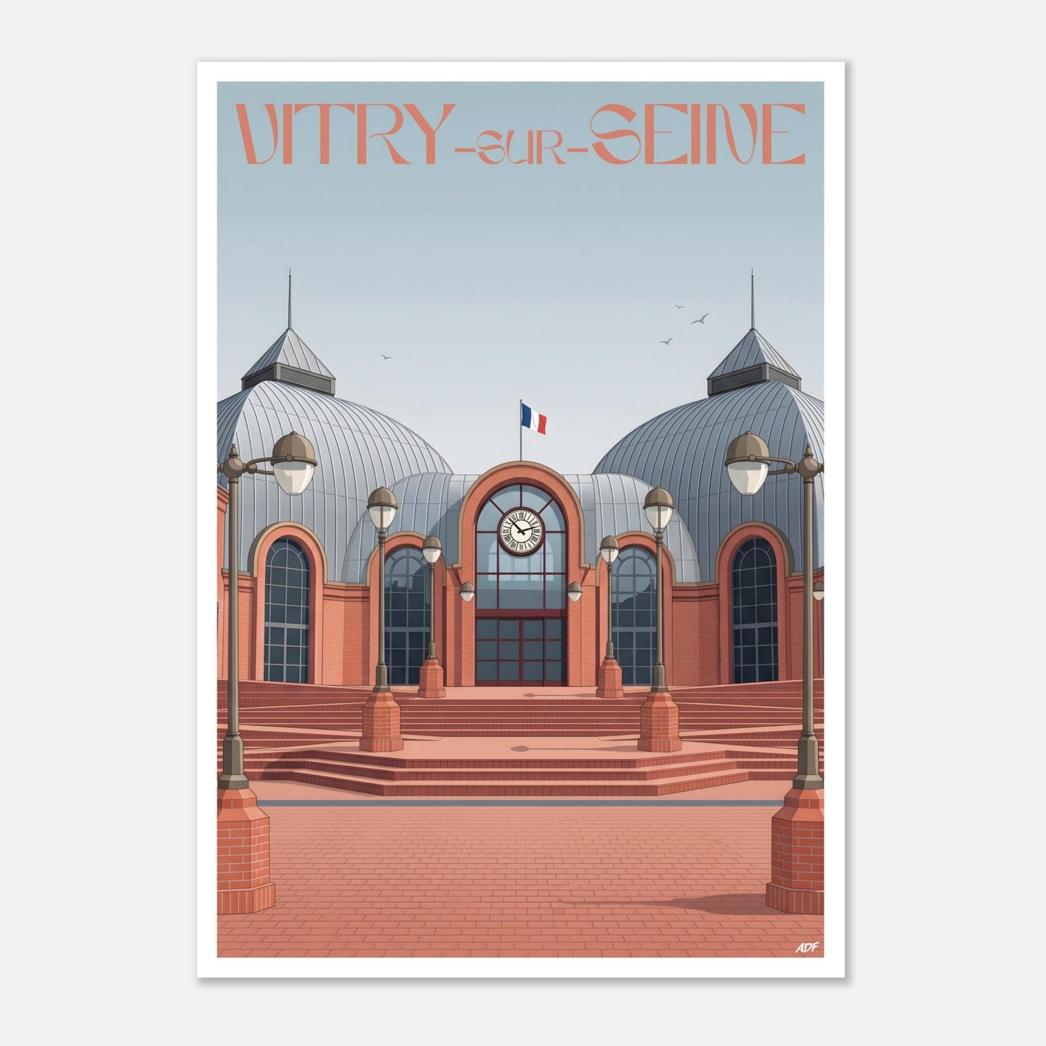 Poster rétro illustré du monument historique de Vitry-sur-Seine dans le Val-de-Marne